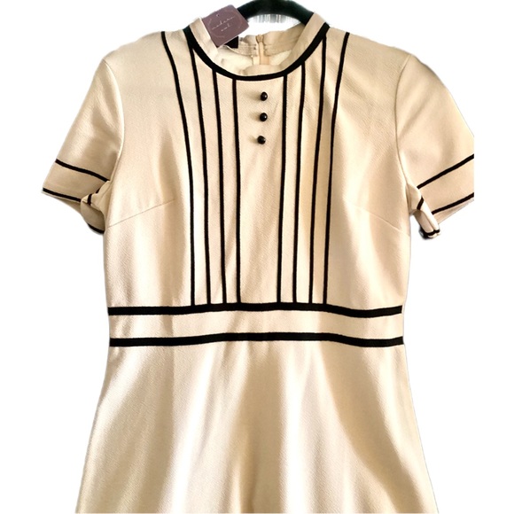 Classy Pin up Style Ivory Patchwork A-Line Dress - Picture 3 of 10